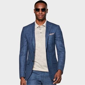 SUITSUPPLY 70%Cotton 30%Silk T-Shirt Men's Large Short Sleeve Polo Melange Grey